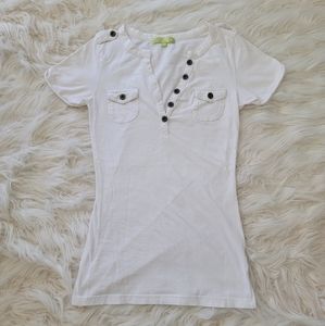 V Neck Button Up T Shirt